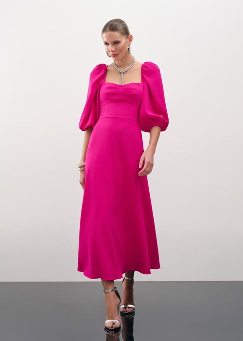 Vestido Mídi Alfaiataria Com Manga Bufante - Pink