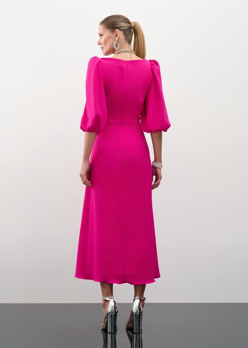 Vestido Mídi Alfaiataria Com Manga Bufante - Pink