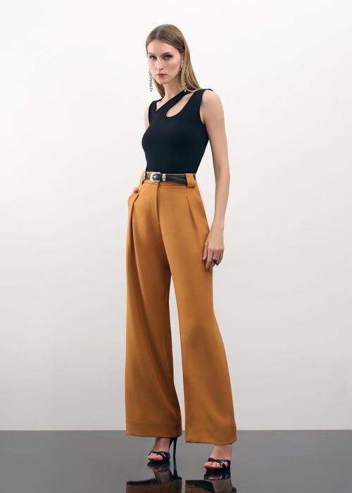 Calça Wide Leg Alfaiataria Genebra - Camel