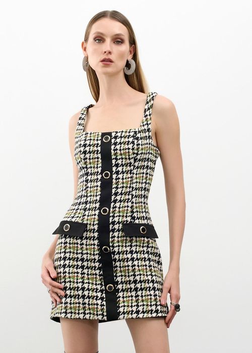 Vestido Curto Tweed Pied - Oliva