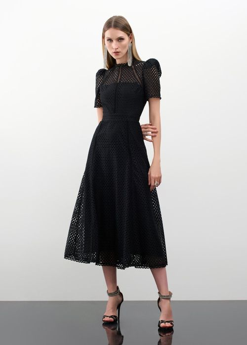 Vestido Maxi Mídi Evasê Rendado - Preto