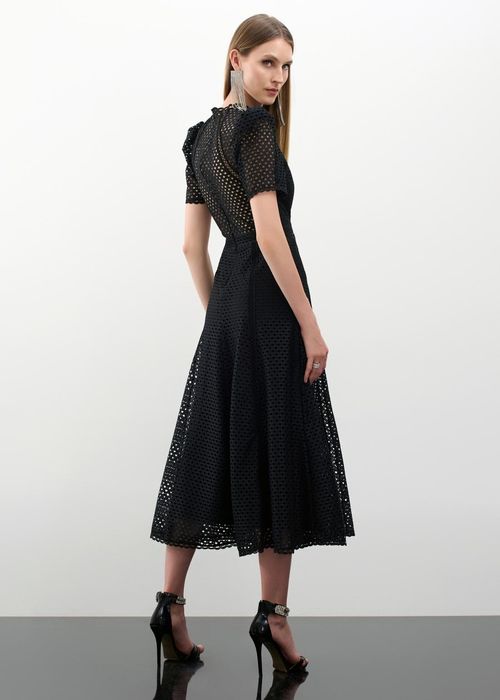 Vestido Maxi Mídi Evasê Rendado - Preto