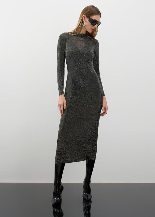 Vestido Mídi Tule Strass - Preto