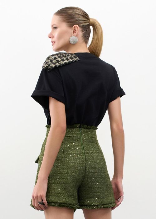 Short Saia Em Tweed Com Botões Golden Tweed - Oliva