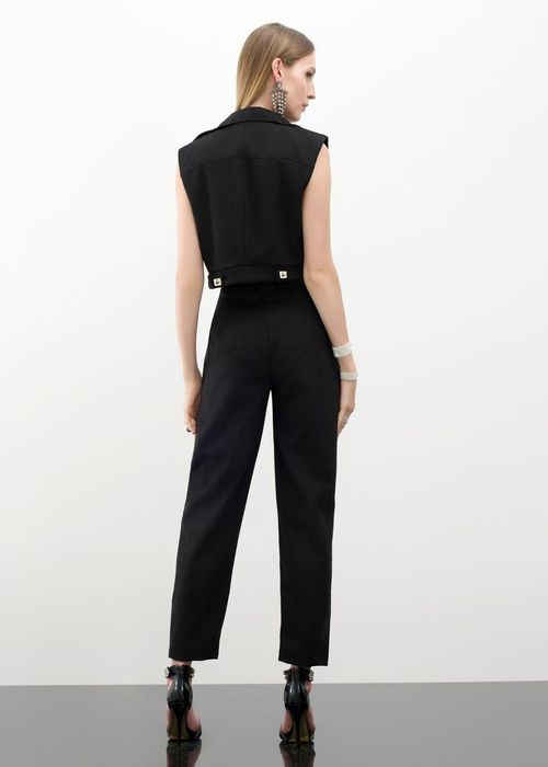 Cojunto Colete E Calça Cenoura Suede Twill - Preto