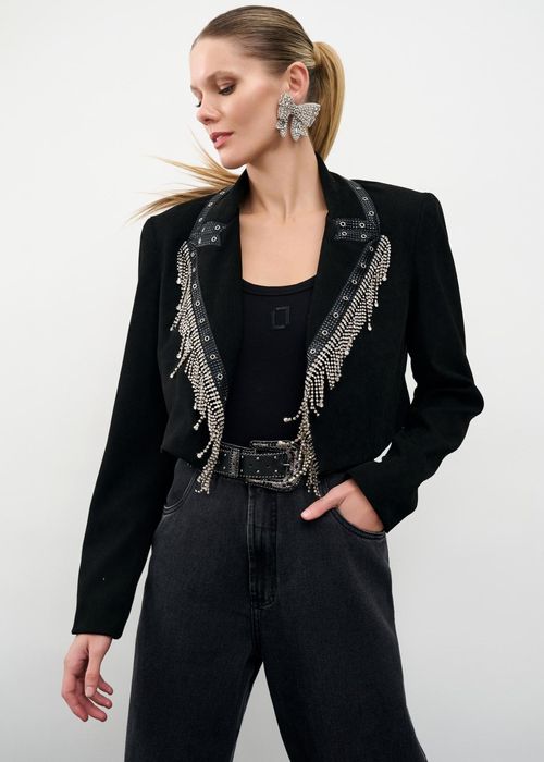 Jaqueta Suede Strass - Preto