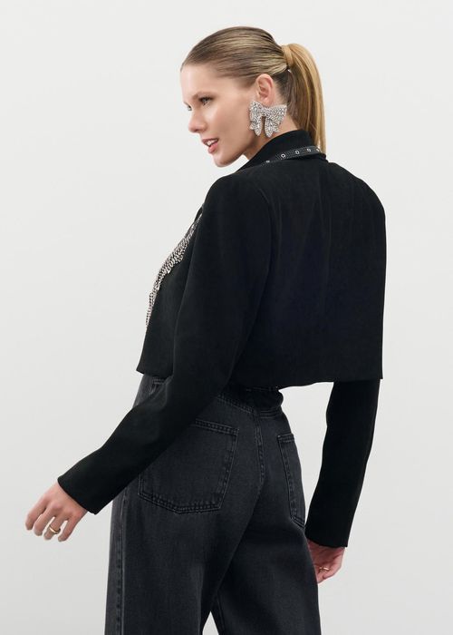 Jaqueta Suede Strass - Preto
