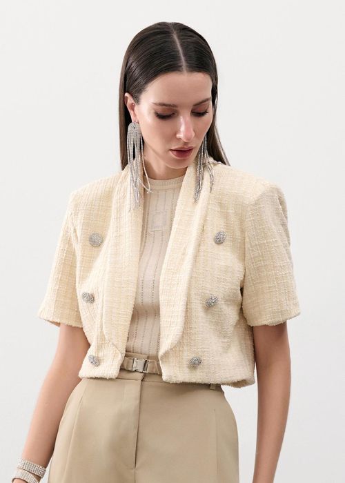 Casaqueto Com Botões Em Tweed Chic - Vanilla