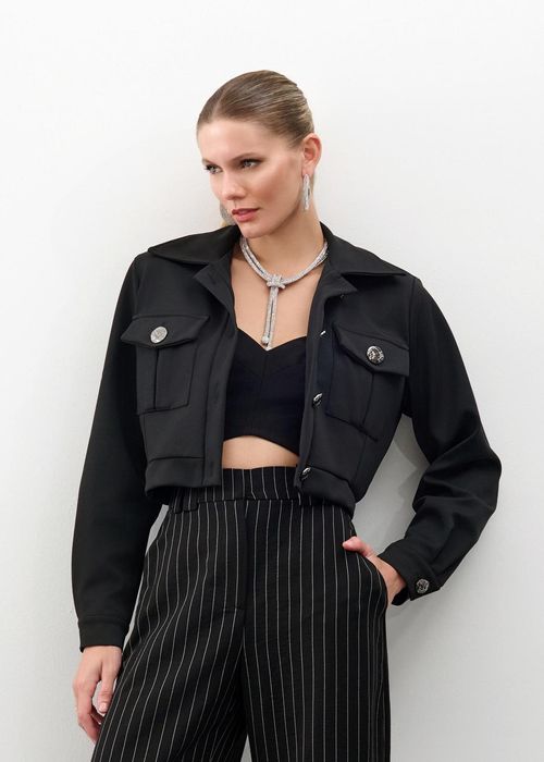 Casaco Cropped Dense Twill - Preto