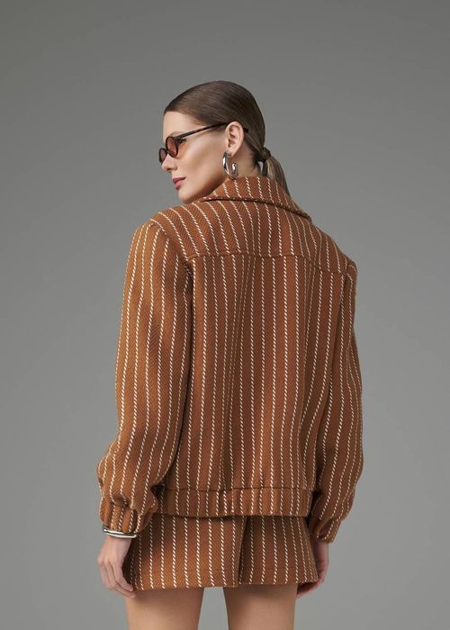 Maxi Casaco Tweed Riscas - Camel