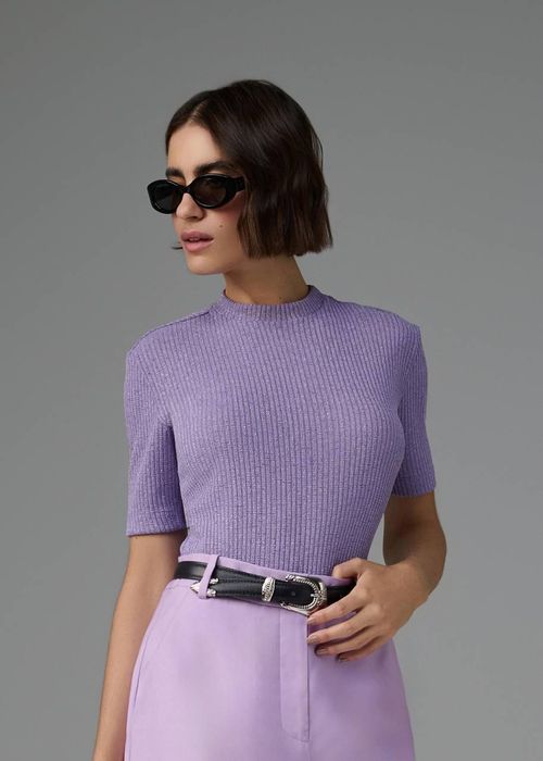 Blusa Manga Curta Canelado Metallic - Violace
