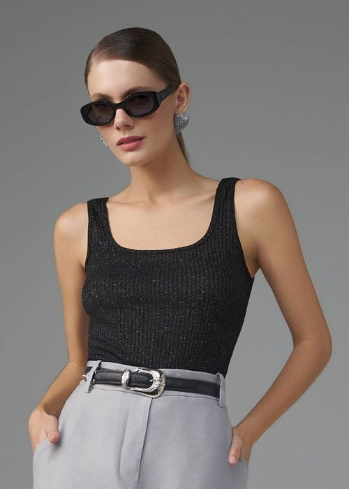 Regata Canelado Metallic - Preto