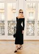 Vestido midi preto ombro a ombro